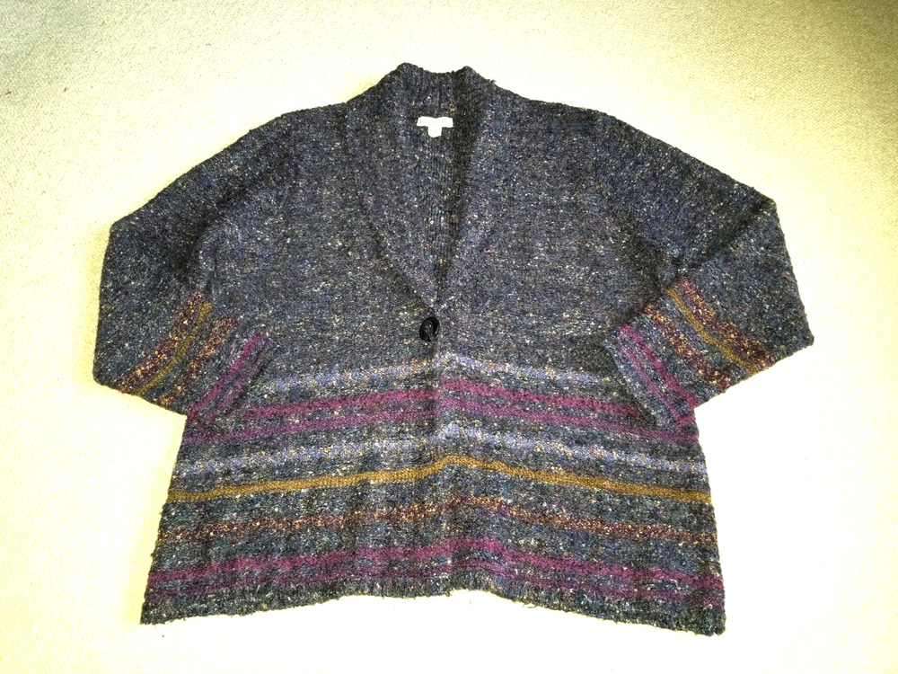 Womens Sweater-COLDWATER CREEK-navy/purple/brown marled boucle cardigan ls-2X